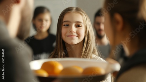 Happy Girl Receiving Oranges