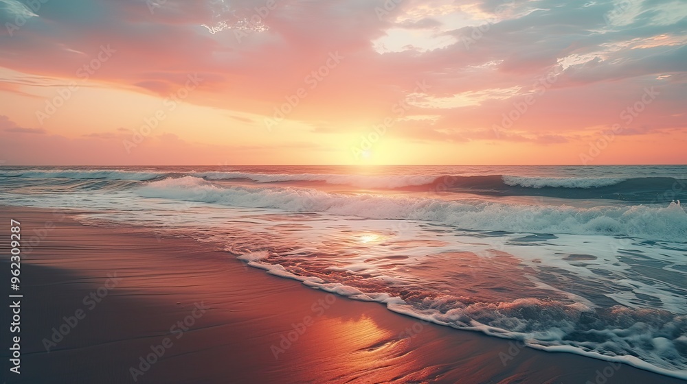 Obraz premium An empty beach and water near the sunset