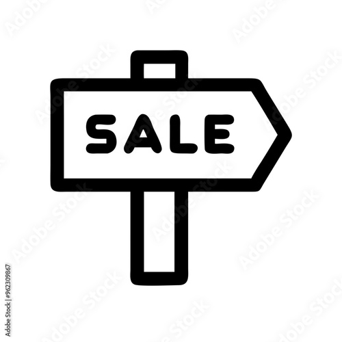 a simple black and white icon of a signpost with an arrow pointing to the right. Inside the arrow, the word "SALE" is written in capital letters