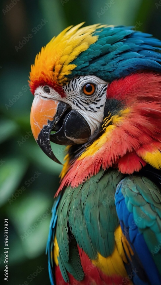 Brightly colored exotic birds with striking beaks and feathers, jungle-themed. Brightly colored exotic birds with striking beaks and feathers, jungle-themed.
