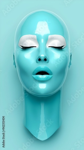 Innovative Futuristic Shiny Turquoise Mannequin Face Expression Artistry Design | AI Generated