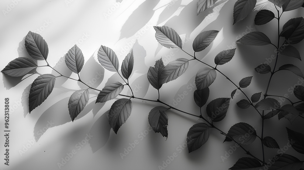 Black and white leaves on a white background. 3D illustration. Black and white leaves on a white background. 3D illustration.