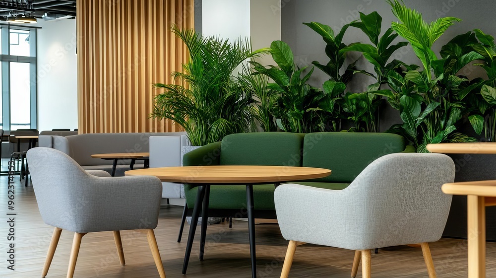 Open, airy co-working environment with ergonomic furniture, greenery, and natural light, creating a refreshing work vibe Open, airy co-working environment with ergonomic furniture, greenery, and natural light, creating a refreshing work vibe