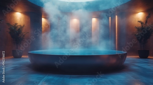 relax in a serene bathhouse with aromatic steam stylish concept banner mockup photo