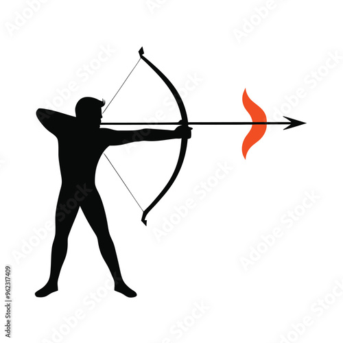 a man Archery Vector silhouette illustration,  isolated white background 