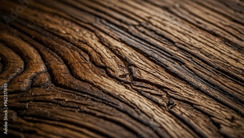 Close-up shot of intricate wood grain patterns in warm, natural tones.