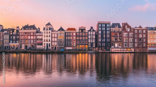 Charming Amsterdam Canal Houses at Sunset