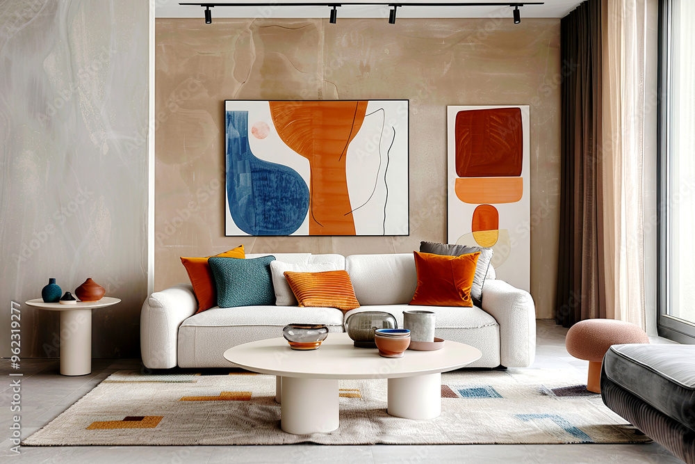Minimalist interior design of modern living room. Stock Photo | Adobe Stock