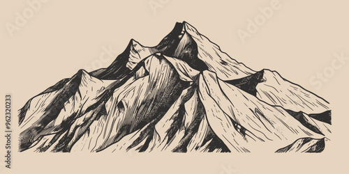 Vintage retro engraving woodcut style sketch draw paint of mountain rock hill peak
