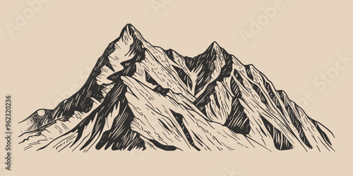 Vintage retro engraving woodcut style sketch draw paint of mountain rock hill peak