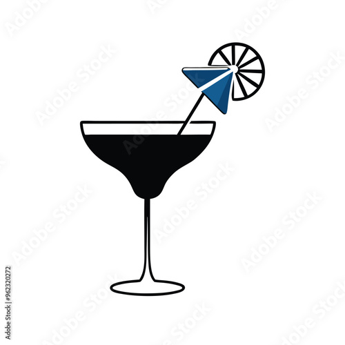 a Margarita and Daiquiri Glass silhouette illustration,  isolated white background