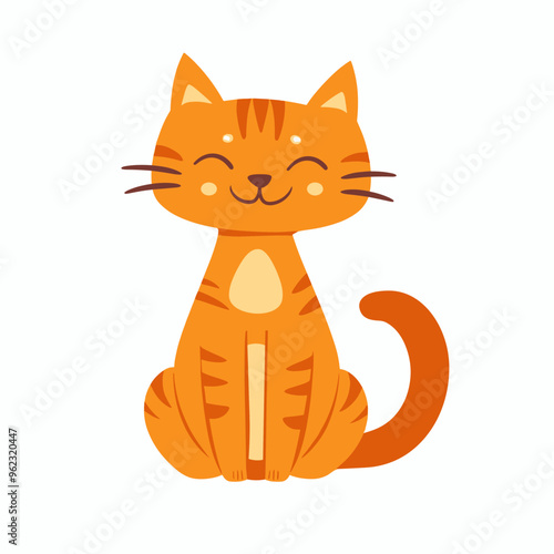 Cute cartoon cat. Vector illustration in a flat style on a light background.