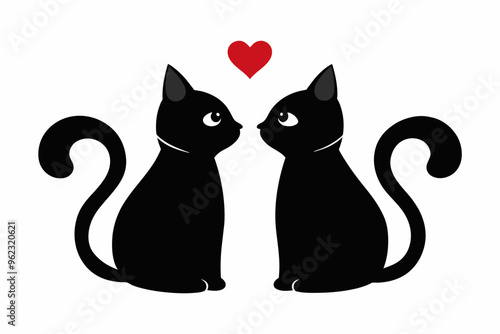 Couple cat in love with black cat face to face vector art illustration photo