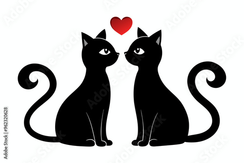 Couple cat in love with black cat face to face vector art illustration photo