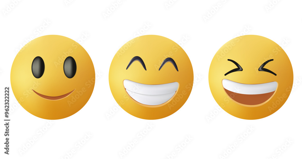 Laughing face emoji icon in 3D style design. Laugh, ROFL, LOL facial emoticon concept. Smiles set in modern messenger Laughing face emoji icon in 3D style design. Laugh, ROFL, LOL facial emoticon concept. Smiles set in modern messenger