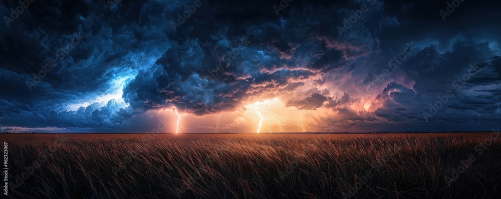 Lightning bolts illuminating a dark sky during a heavy storm, extreme weather, intense energy Lightning bolts illuminating a dark sky during a heavy storm, extreme weather, intense energy