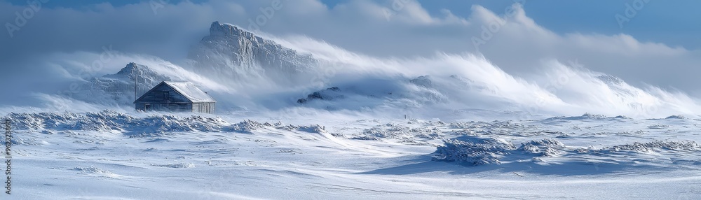 Blizzard conditions with snow swirling in the wind, winter weather, intense cold Blizzard conditions with snow swirling in the wind, winter weather, intense cold