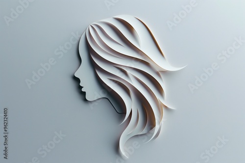 A woman's head with long hair is drawn in white paper
