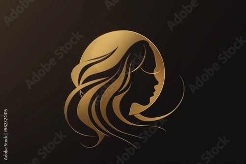 A woman's head with long hair is shown in gold
