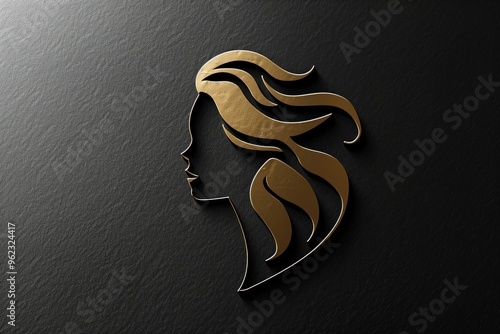 A woman's head with long hair is shown in gold