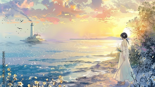 A woman stands on the beach looking out at the ocean