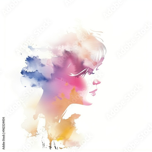 A woman's face is painted with a rainbow of colors