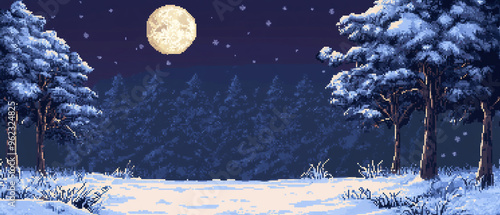 Wallpaper Mural snowy forest ​​at night with full moon game platform illustration background Torontodigital.ca