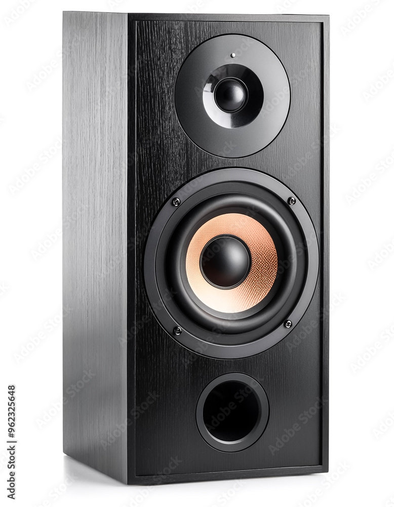 A new black bookshelf speaker isolated on white background A new black bookshelf speaker isolated on white background
