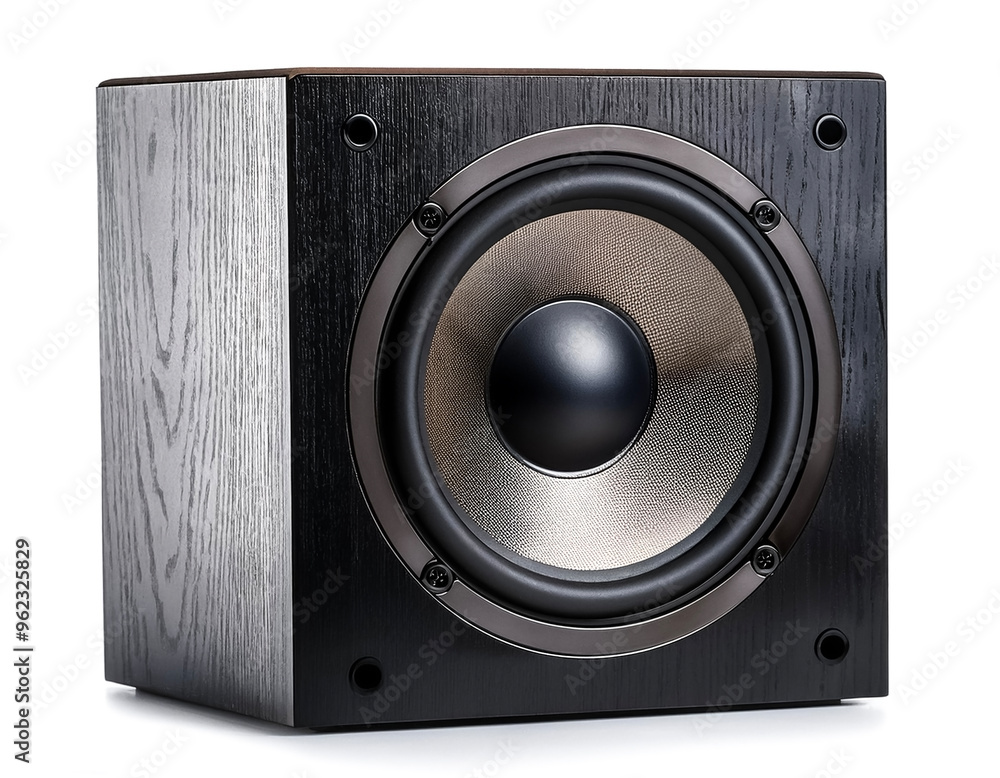 A new black bookshelf speaker isolated on white background A new black bookshelf speaker isolated on white background