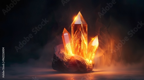 Fiery Glowing Crystal in Dark Atmosphere