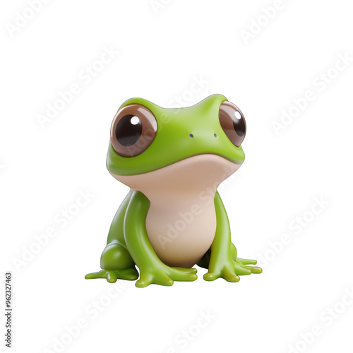 A cute and whimsical green frog character, perfect for children's illustrations and playful designs. 3D render