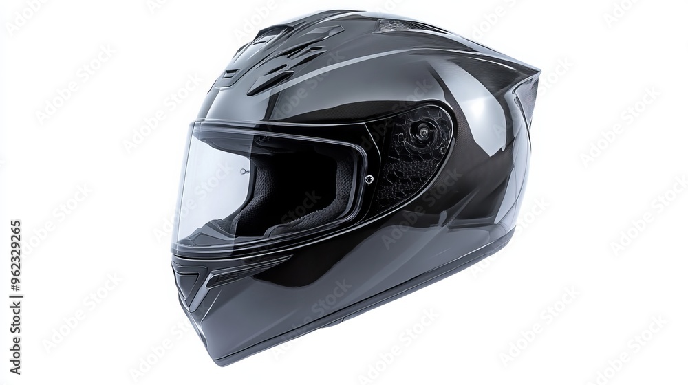 This isolated image on a white background depicts a new, contemporary motorcycle helmet. This isolated image on a white background depicts a new, contemporary motorcycle helmet.