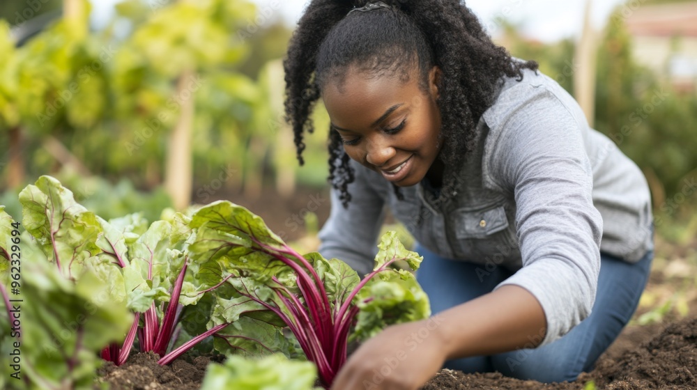 Young Gardener Tending to Fresh Vegetables Young Gardener Tending to Fresh Vegetables