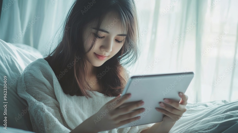 Relaxed Young Woman Using Tablet Relaxed Young Woman Using Tablet