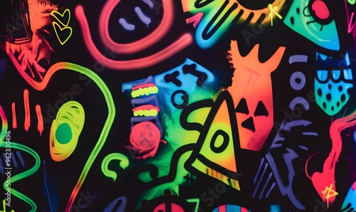 Vibrant Neon Graffiti Wall Art Colorful Abstract Expressionism Design | AI Generated