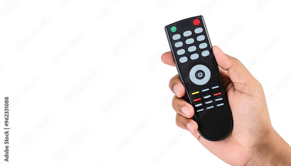 Hand holding television and audio remote control isolate on white background Hand holding television and audio remote control isolate on white background