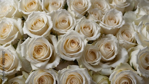 Fragrant and lush white rose petals arranged in varying shades, with room for text or design.