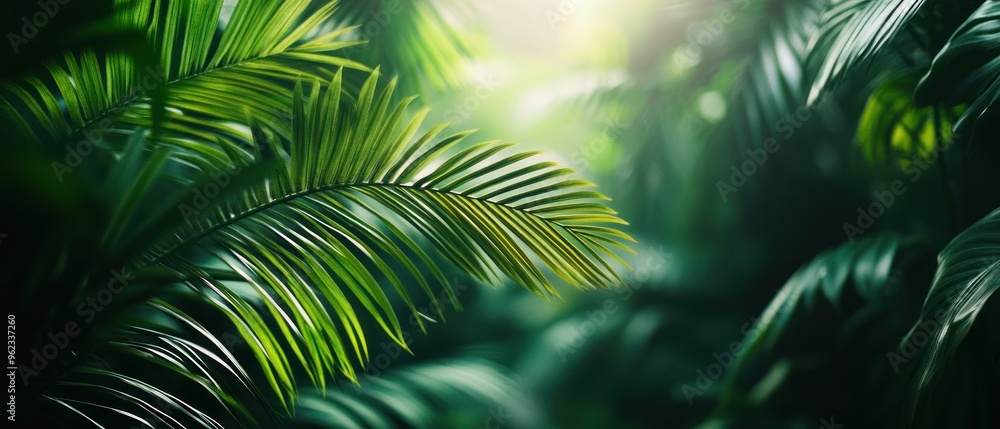 A Single Palm Leaf in a Lush Green Forest A Single Palm Leaf in a Lush Green Forest