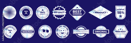 A set of cool holographic stickers for products.Vector graphics with textured foil effect.