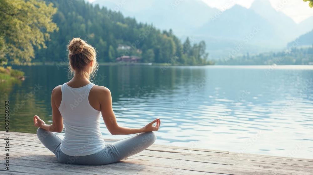 Fototapeta premium Serene Yoga by the Lake