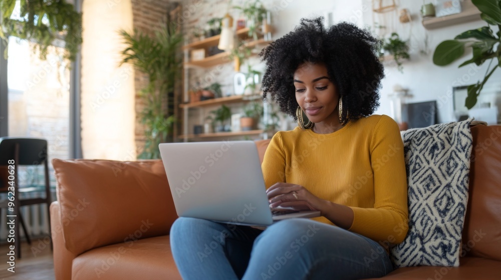 Woman Working on Laptop at Home Woman Working on Laptop at Home