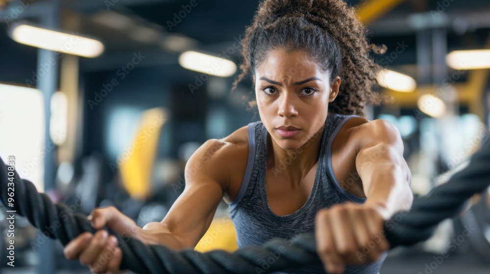 Determined Athlete Training with Battle Ropes Determined Athlete Training with Battle Ropes