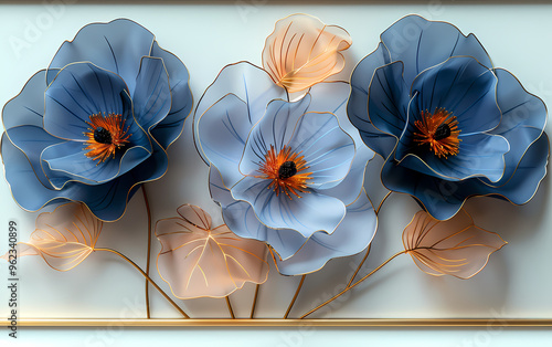 Three paper flowers arranged on a white surface.