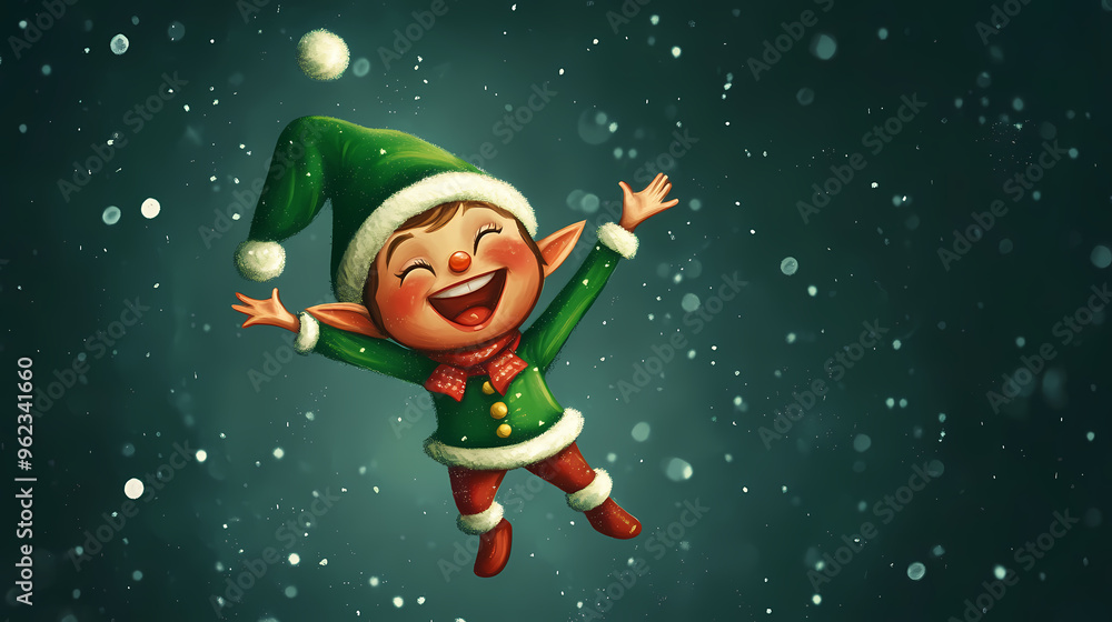 Naklejka premium Elf character happy action, merry christmas. Elf. Illustration