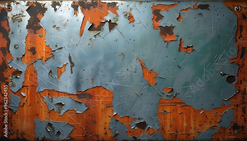 The old metal surface with scratches and peeling paint shows the traces of time and a sense of vicissitudes. photo