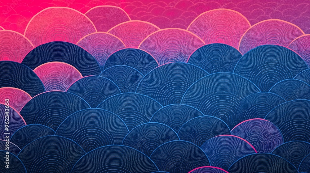 Obraz premium Abstract Pattern of Concentric Circles in Blue and Pink Hues