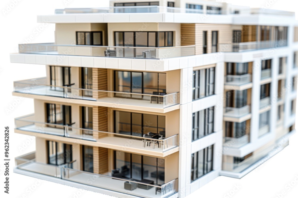 A model of a building with multiple balconies and exterior details A model of a building with multiple balconies and exterior details