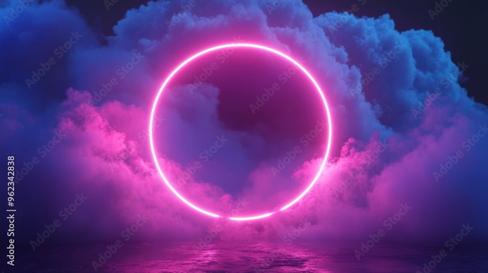Neon Circle in Cloudy Atmosphere Neon Circle in Cloudy Atmosphere