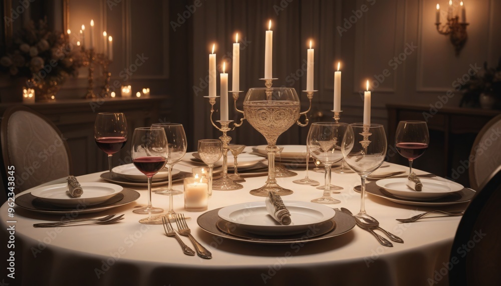 Table Élégante avec Vaisselle Fine et Bougies Table Élégante avec Vaisselle Fine et Bougies