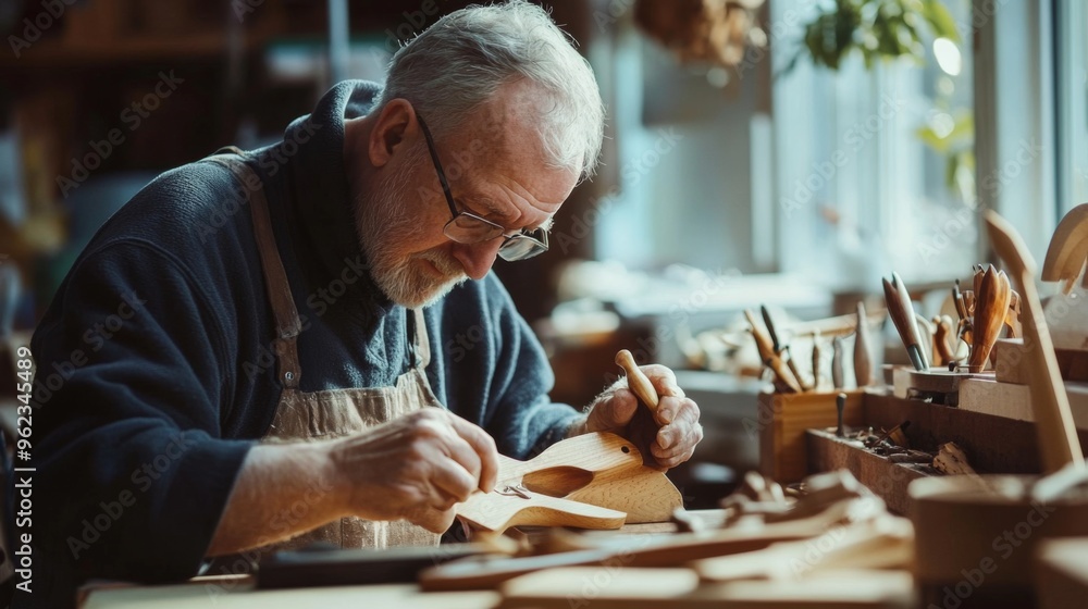 Skilled Craftsman Working on Wood Skilled Craftsman Working on Wood